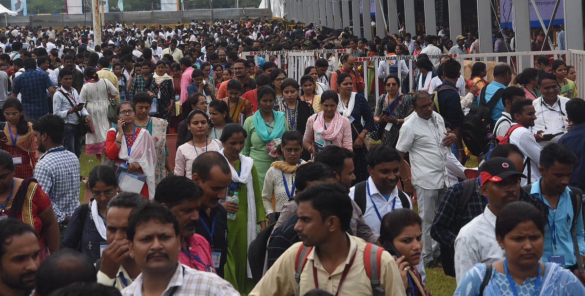 Teachers at a training programme at Dussehra Maidan, BHEL in Bhopal, on Sunday