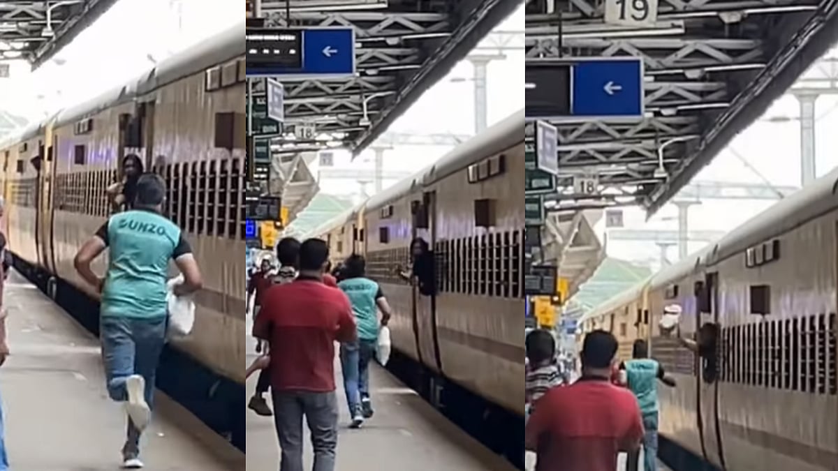 Watch Video: Dunzo delivery guy sprints on the platform to deliver order to passenger in moving train