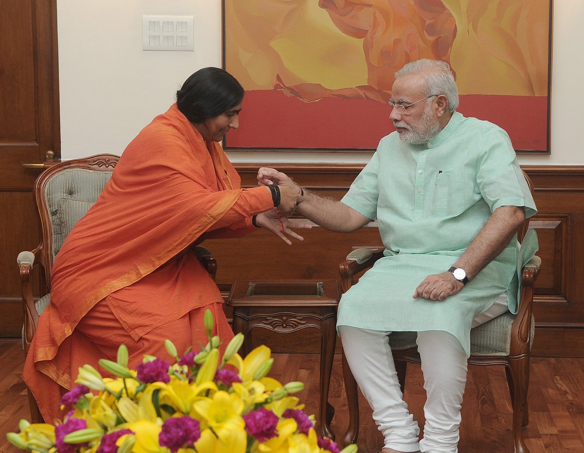 Sadhvi Rithambara and Prime Minister Narendra Modi, on the occasion of Raksha Bandhan