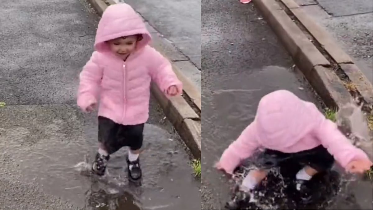 Watch: Little girl enjoys playing in a puddle; netizens tweet similar videos and pictures in response to the video