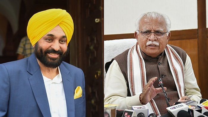 Punjab CM Bhawant Mann (L) and Haryana CM Manohar Lal Khattar (R) | Photo: PTI 