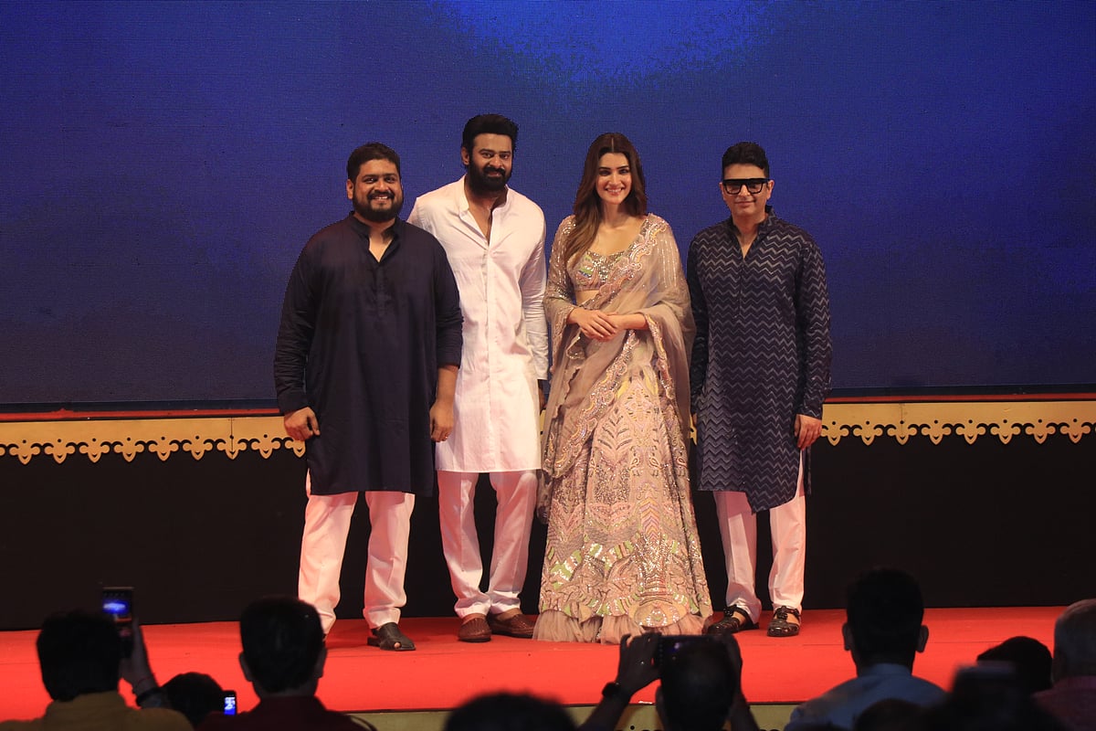 (l-r) Om Raut, Prabhas, Kriti Sanon and Bhushan Kumar