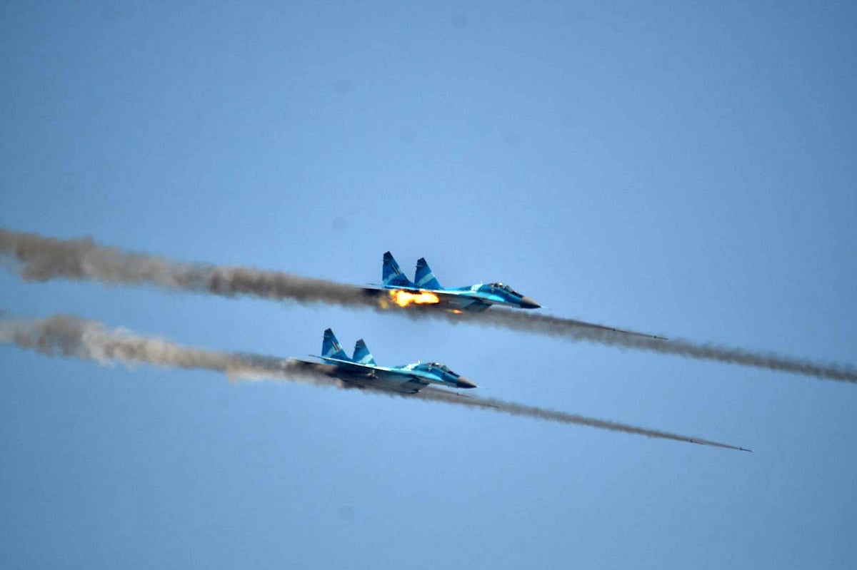 Two Myanmar military fighter jets seen firing shots during an exercise in Meiktila in 2019 (Representative Image) |