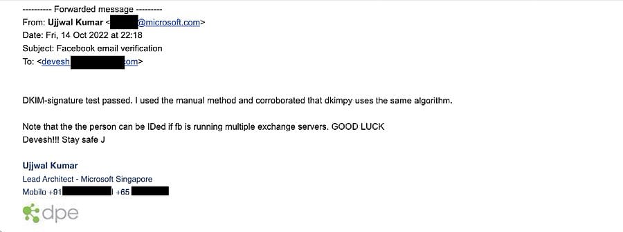 Screenshot of email sent to The Wire by Ujjwal Kumar