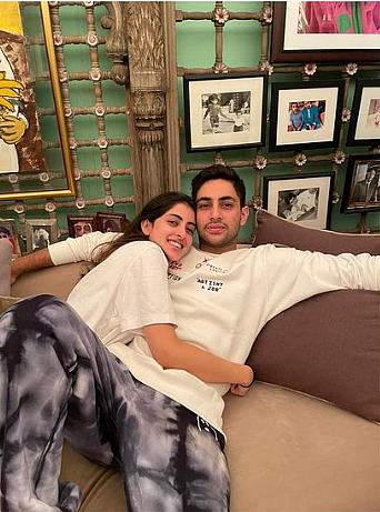Navya and Agastya Neveli in the family room of the Amitabh Bachchan house