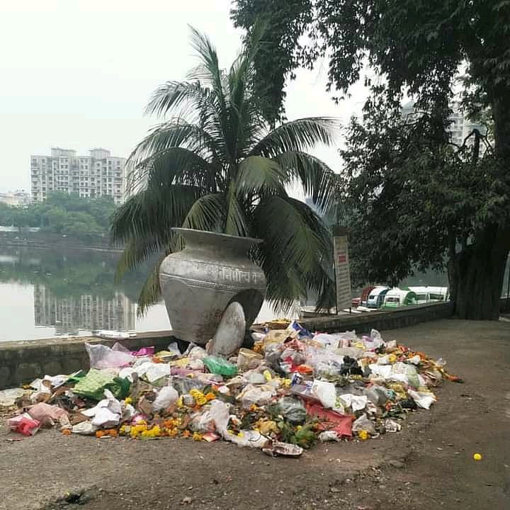 Rubbish lying in a heap on the lake's promenade