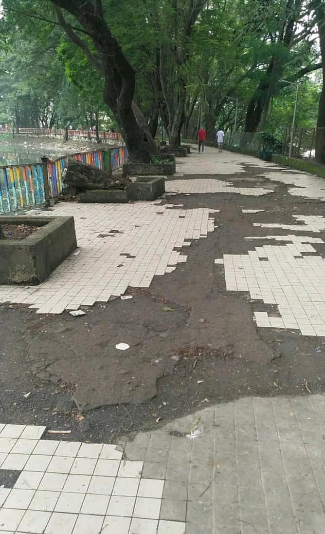 Pooorly-maintained condition of the lake's promenade