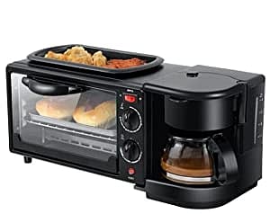 3 in 1 Breakfast Maker with Coffee Maker, Mini Oven, Non-Stick Grill Toaster Oven