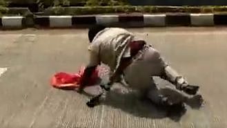 On Camera: Female constable falls out of Telangana CM KCR's convoy, sustains minor injuries 