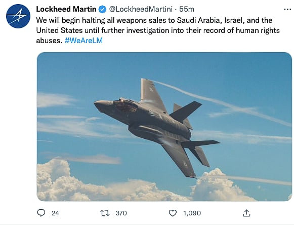 Tweet by Lockheed Martin fake account