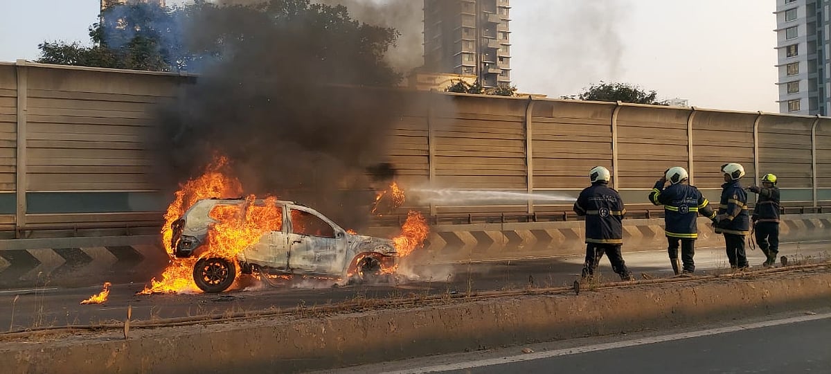 Fire brigade dousing the fire