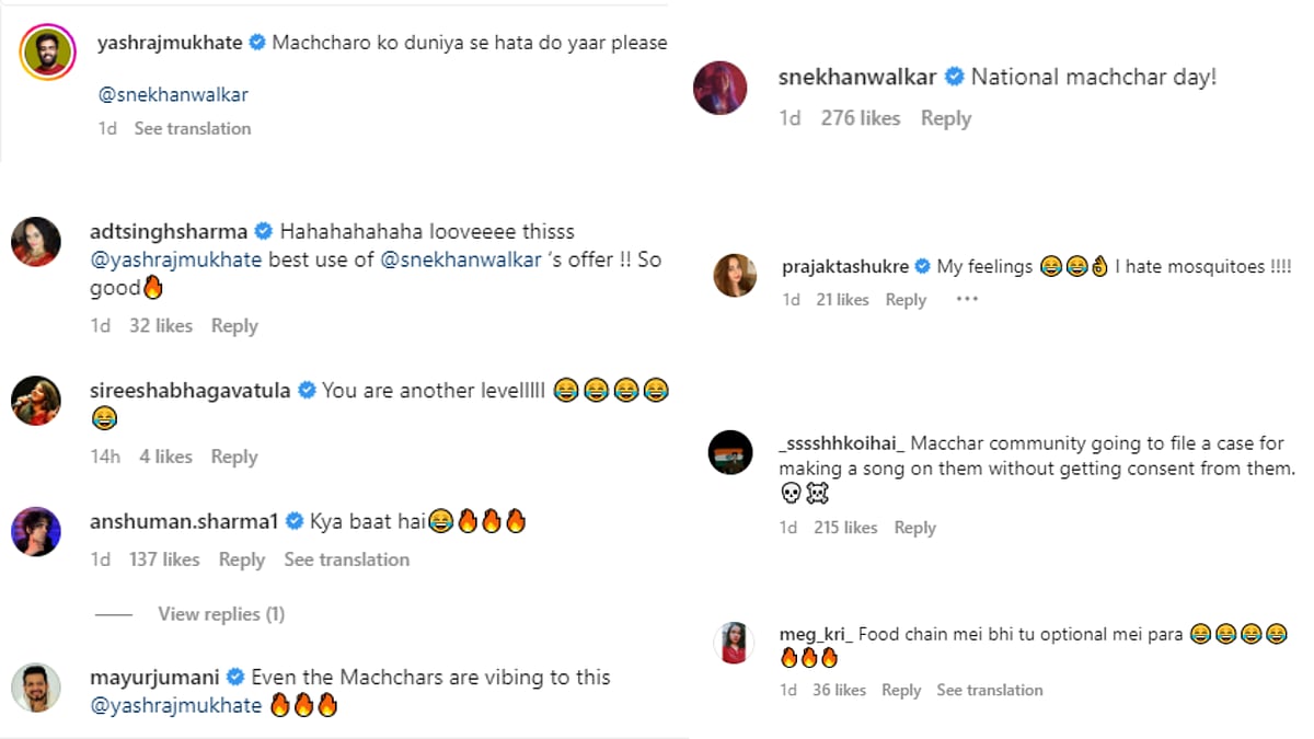 Reactions of Instagram users to Yashraj Mukhate's 'Saale Machchar' song
