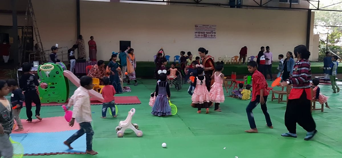 Kids enjoy an amusement party at Sewadham.