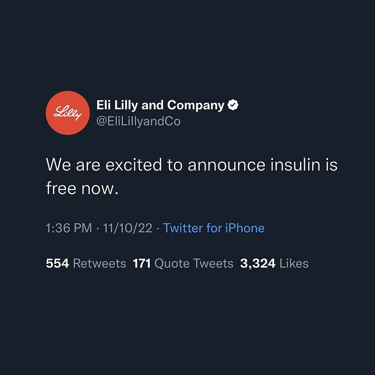 Tweet by Eli Lilly fake account