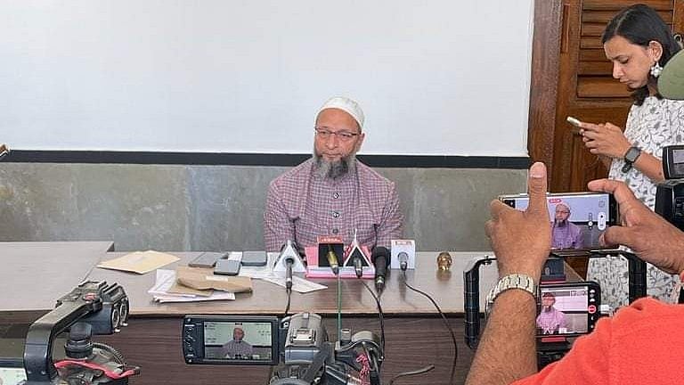 Asaduddin Owaisi addressing press conference.  | Twitter