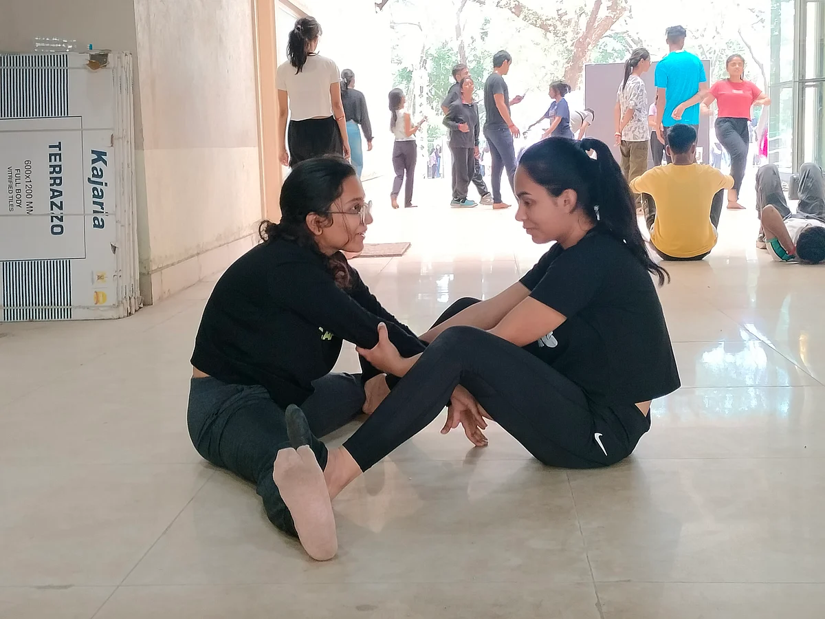 Dancers warming up for IIT's Chorography contest