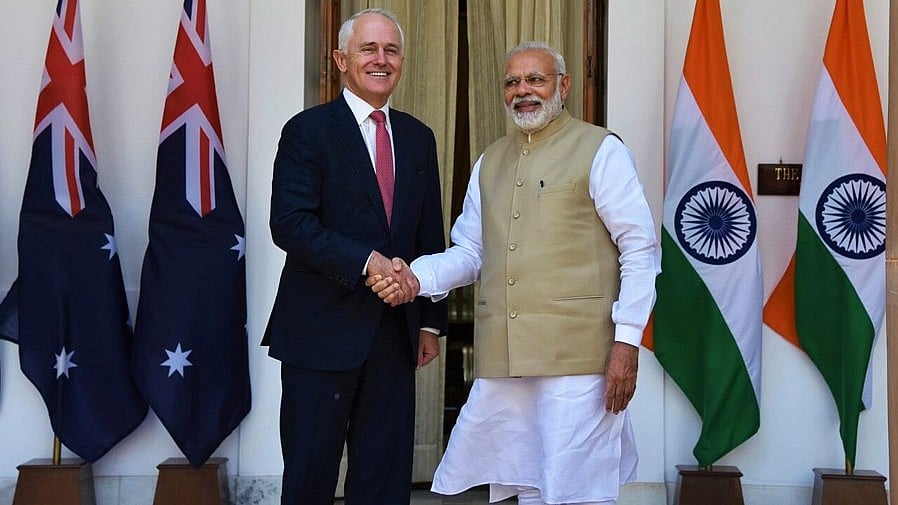Prime Ministers John Morrison (Left) and Narendra Modi (Right) in June 2020