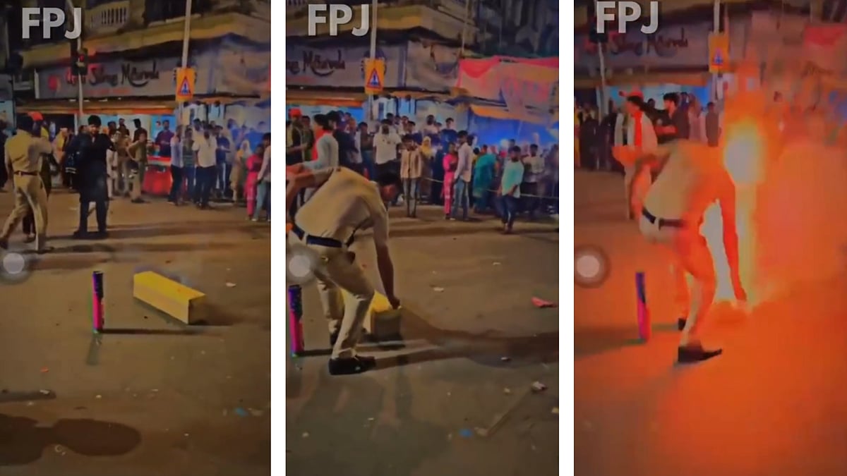 ON CAMERA: Mumbai Police constable injures himself while dousing fireworks during Sandal procession...