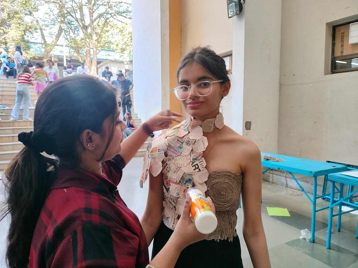 Students creating fashion out of waste for 'Trash-ion show' at Mood Indigo