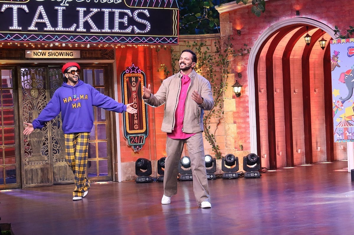 Ranveer Singh with Rohit Shetty on the sets of The Kapil Sharma Show