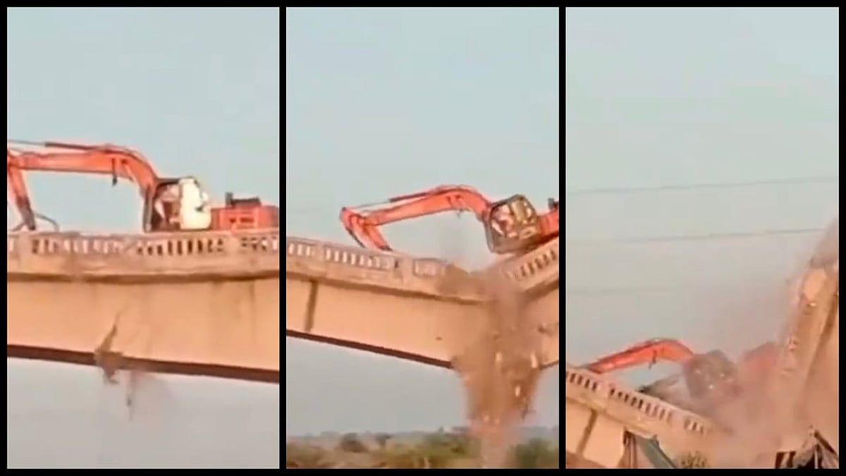 On Camera: Crane with its operator falls into riverbed while bridge demolition in Gujarat over a month after Morbi mishap