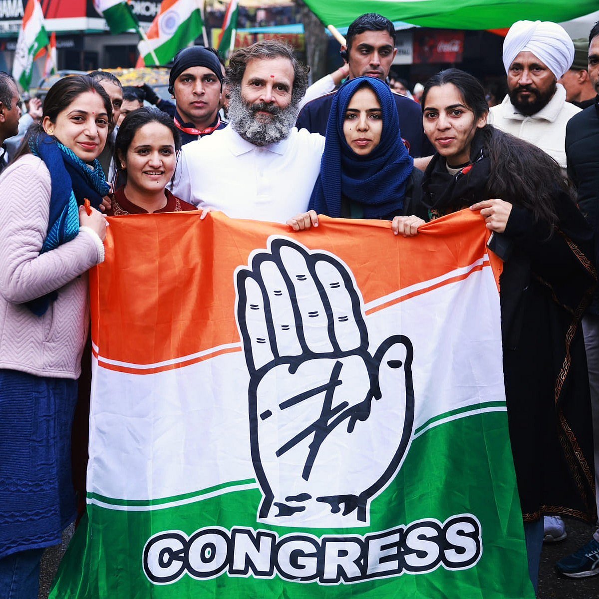 Rahul Gandhi with his supporters in Punjab.