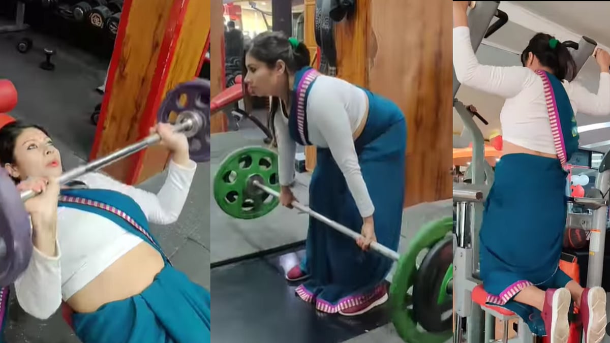 Watch video: Woman goes viral for gymming in a saree