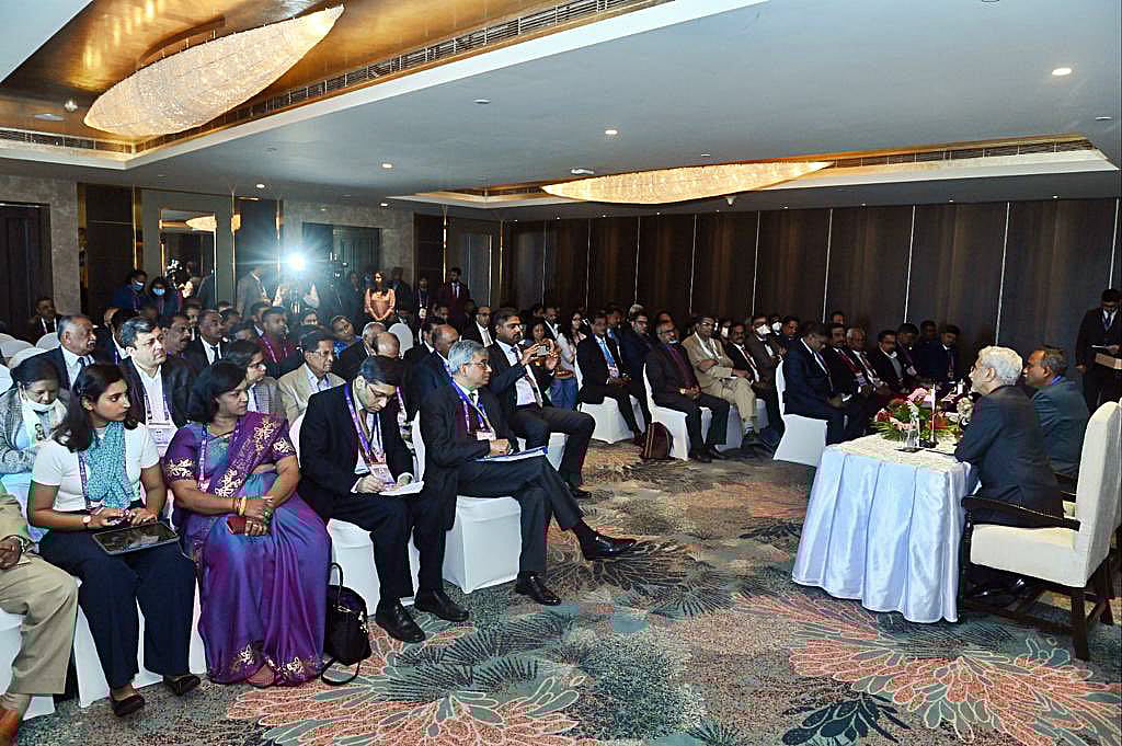 External Affairs Minister S Jaishankar interacts with Indian community from Malaysia during the 17th Pravasi Bharatiya Divas (PBD) Convention, in Indore on Sunday.