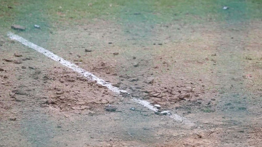 A close up of the worn pitches Australia are training on