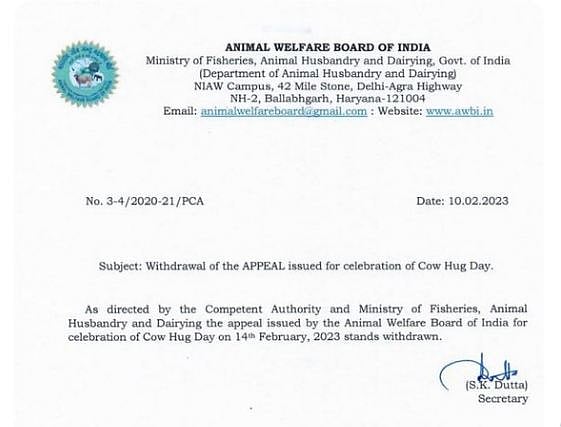 Animal Welfare Board withdraws appeal to celebrate February 14 as Cow Hug Day