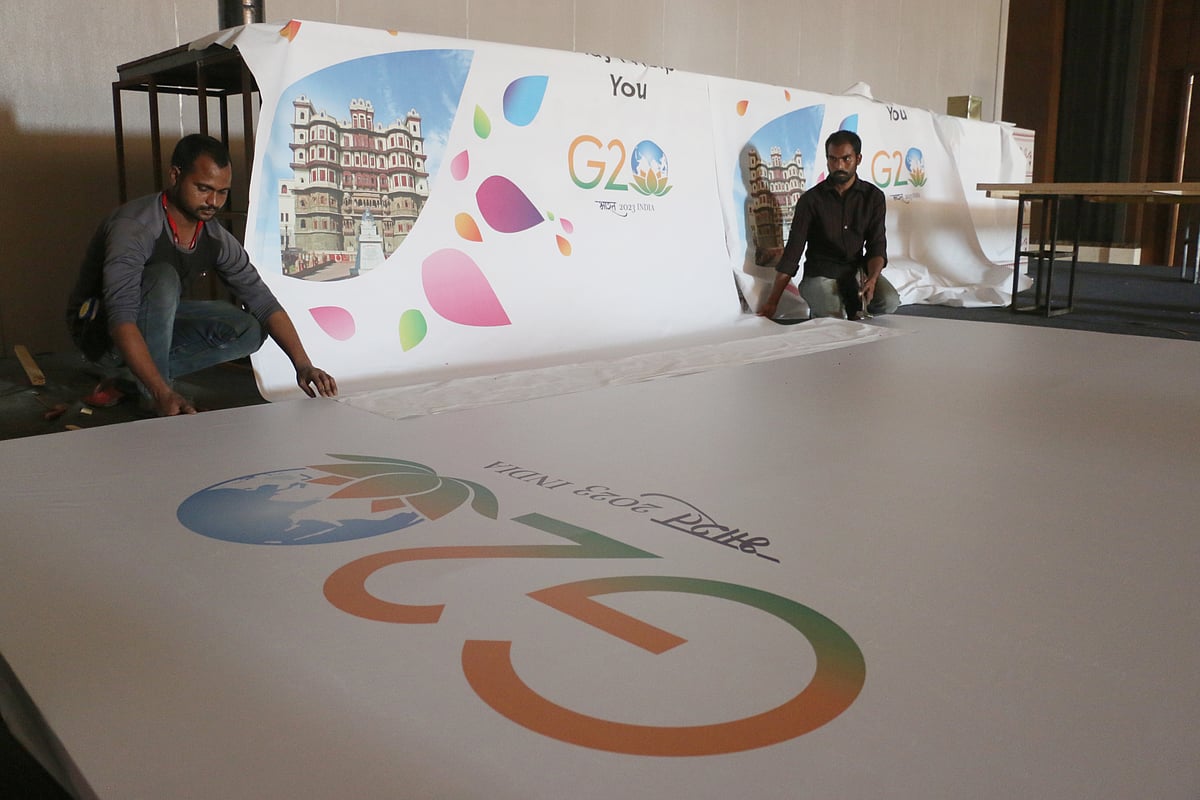 The G20 Summit stage being decorated