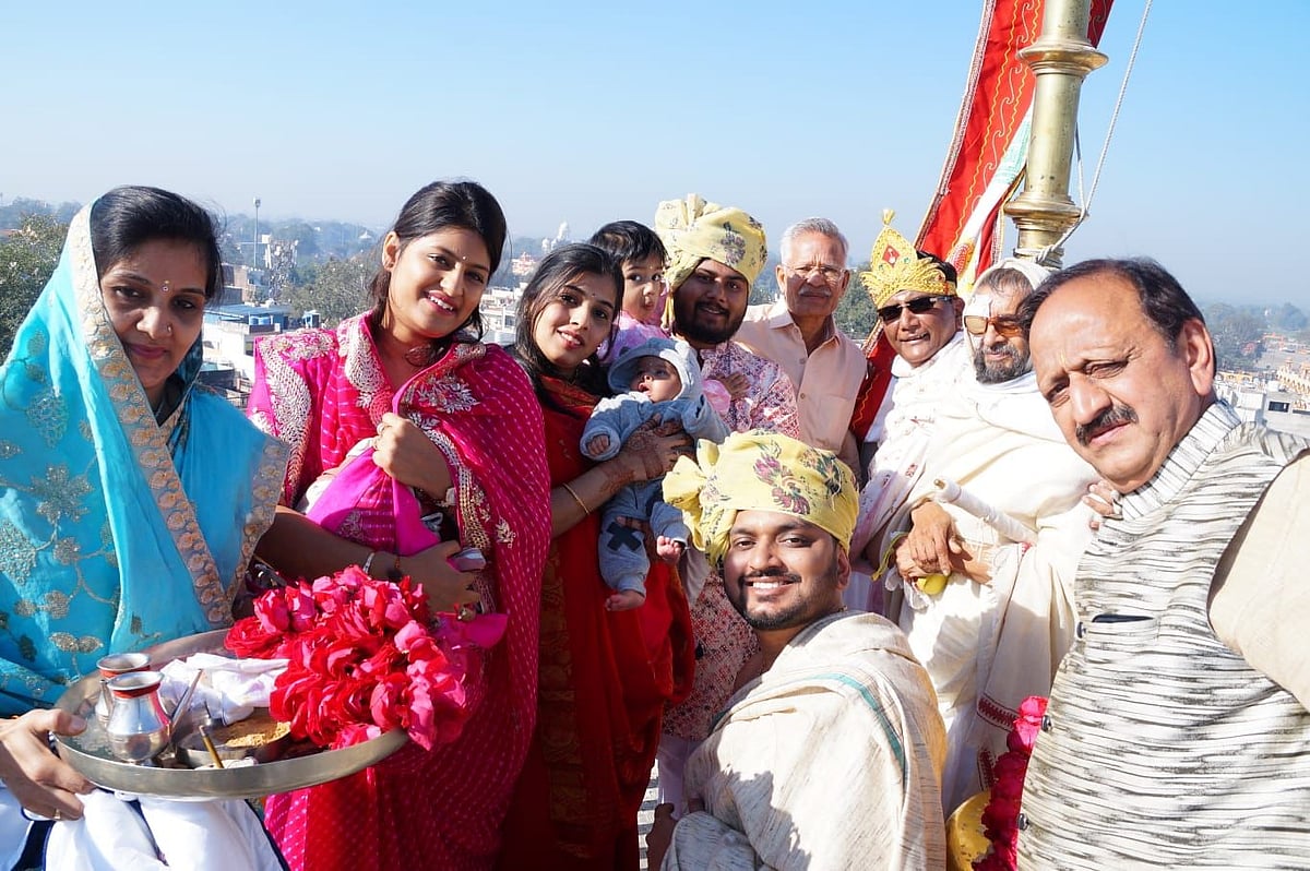 Flag hoisting ceremony in progress Avantiparshvanath Teerth