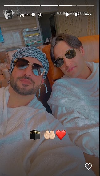 Aly Goni IG Story of their photo from hotel room