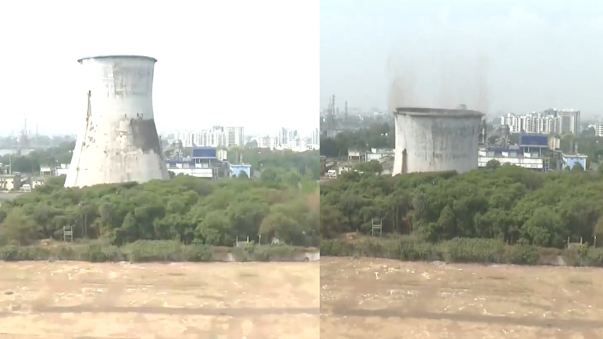 WATCH: 85-metre-tall cooling tower demolished within seconds in Gujarat's Surat
