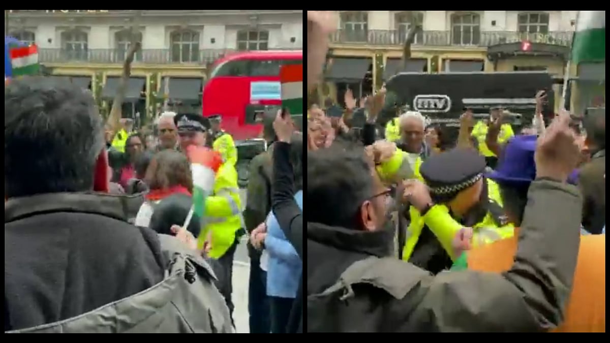 Watch: British cop joins Indians in dance outside High Commission in London during protest against Khalistani elements 