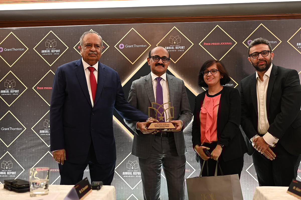 On behalf of Hindalco Industries, (second from left) Anil Mathew, Chief Risk Officer receives the award