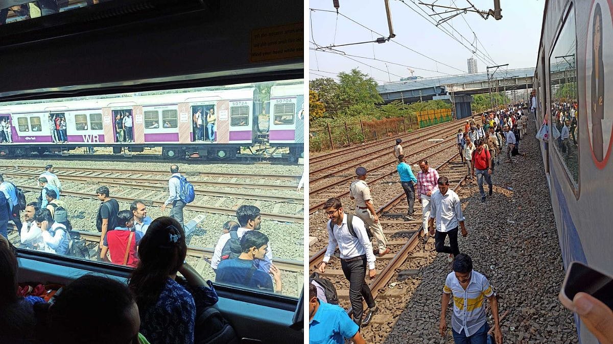 Mumbai: Stranded passengers walk on tracks near Borivali as Western Railway services take a hit due to technical snag; visuals surface
