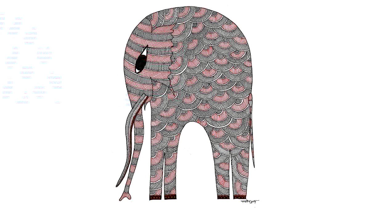 Painting by Gond painter Sahdev Kumar Pusham 