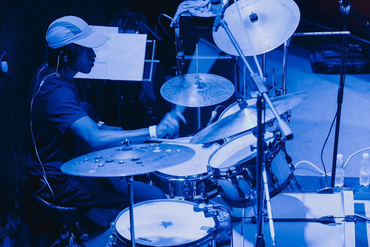 Shreyansh Kejriwal on drums for The Earth Below. Photo by Shruti Nagaraj