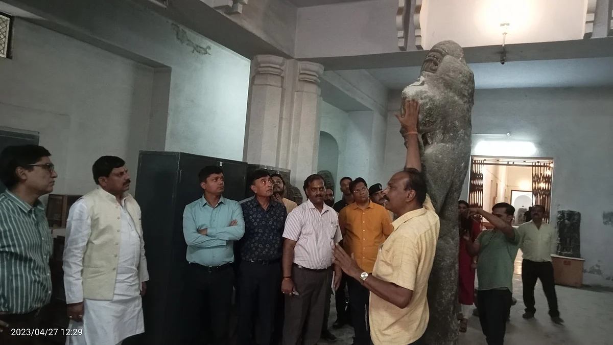 Cabinet minister Mohan Yadav and officials during the inspection of auditorium in Ujjain on Thursday. | 