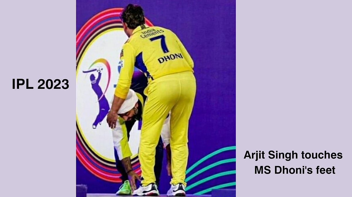 IPL 2023 : Arijit Singh touches MS Dhoni's feet; netizens praise the singer