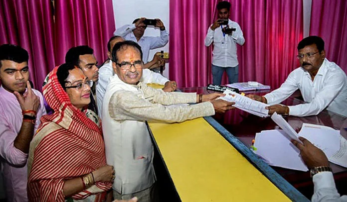 Sadhna accompanies her CM husband for filing nomination papers