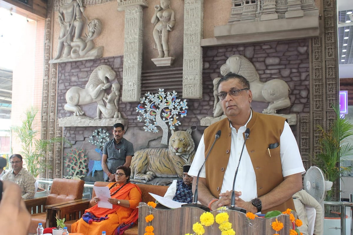 DRM Saurabh Bandopadhyay  addressing a gathering at the inauguration of the new building of Bhopal railway station on Sunday