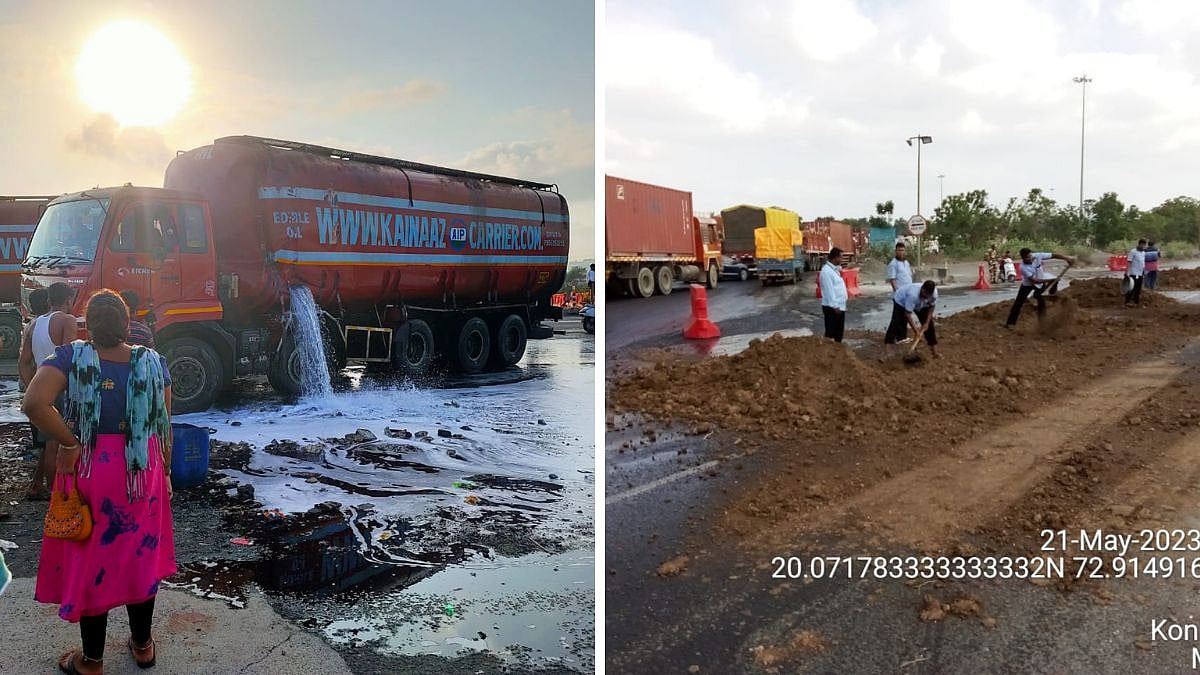 Palghar: Oil tanker overturns on Mumbai-Ahmedabad highway near Dapcheri check post; traffic disrupted