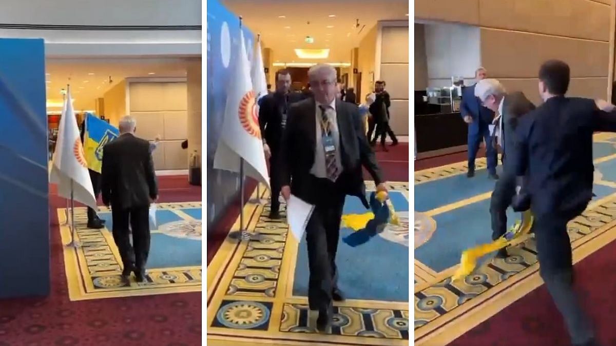 WATCH: Scuffle breaks out at summit in Turkey after Russian delegate pulls down Ukrainian flag