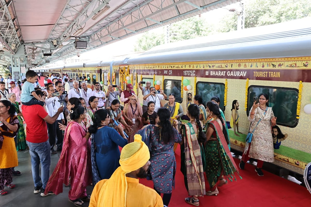 Passengers awaiting to board the Bharat Gaurav Tourist Train