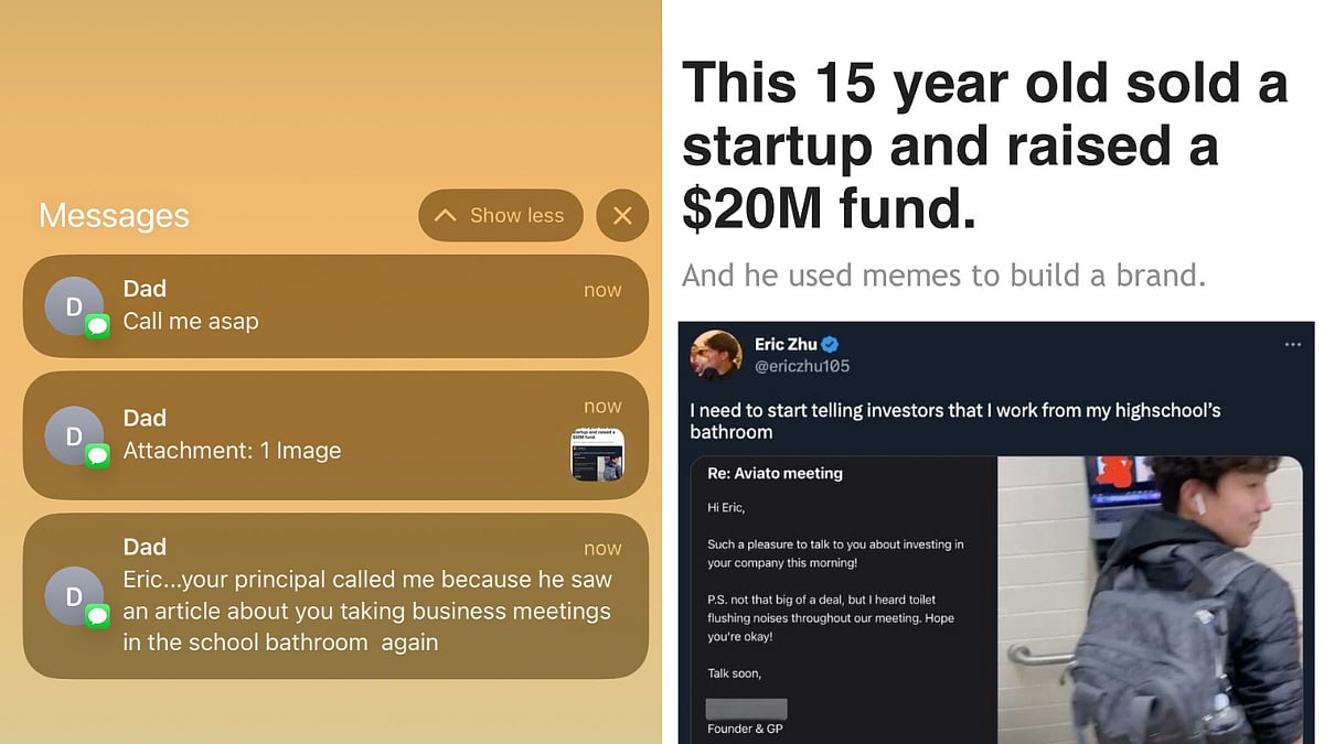 'It was over for me that day,' says 15-year-old, who sold a startup for $20 million after receiving dad's texts