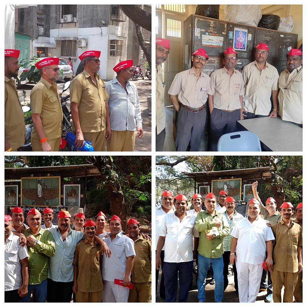 Mumbai: Bombay Parsi Punchayet employees protest in red hats for revised emoluments & allowances