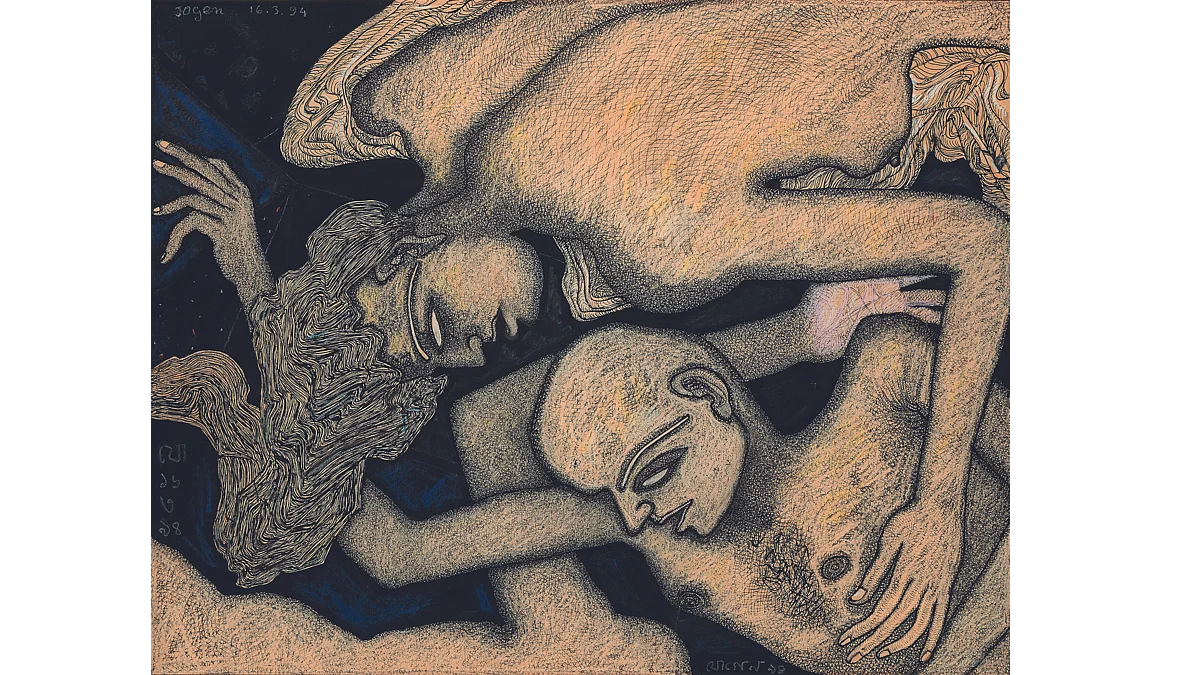 Jogen Chowdhury
1994
Watercolour, ink and pastel on paper pasted on mount board
22.50h x 28.50w in