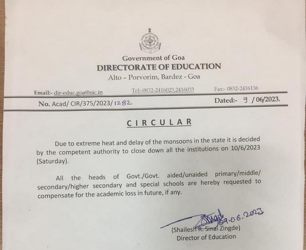 Goa Schools To Remain Closed Tomorrow, June 10.